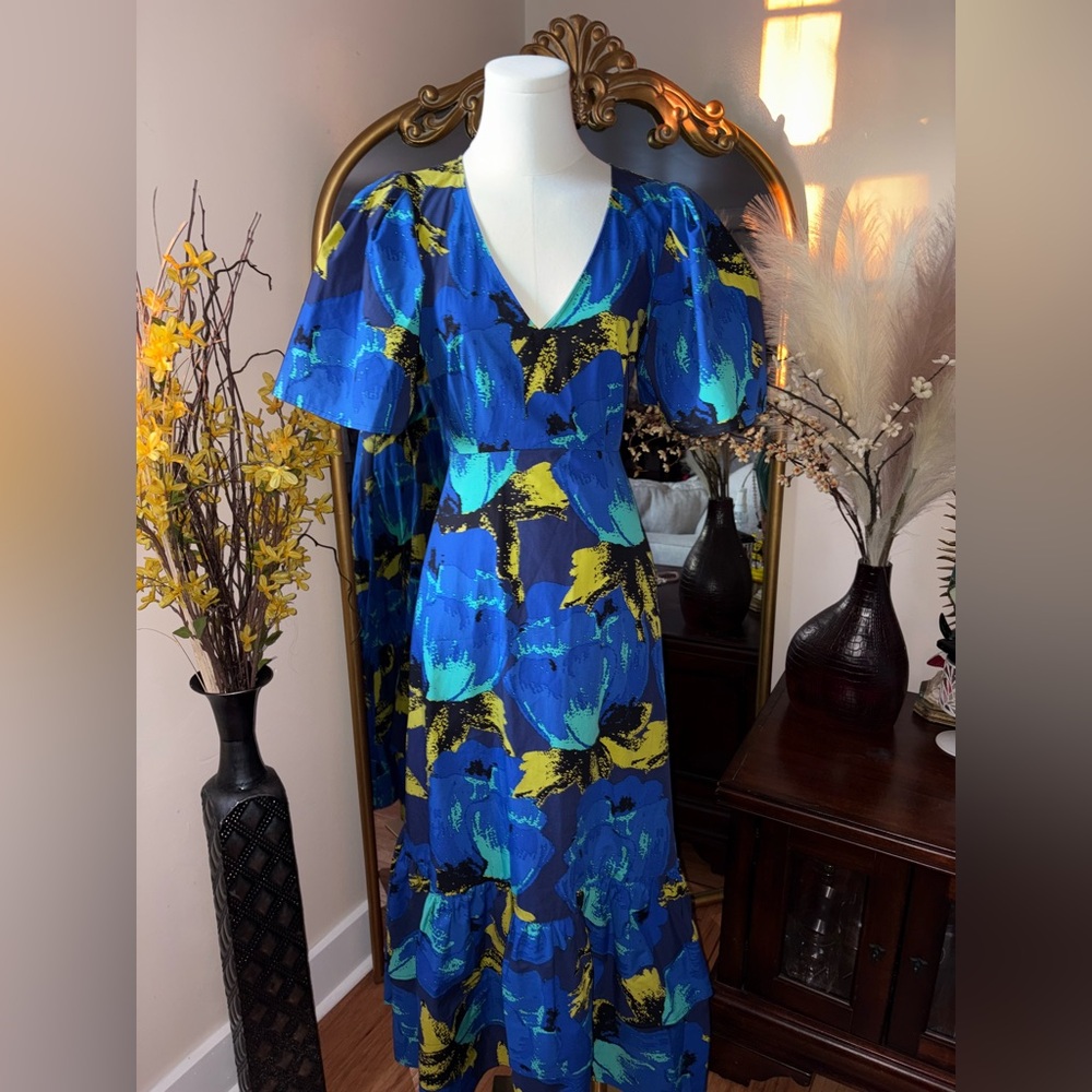 Christopher John Rogers Floral print tiered maxi dress Puff Sleeve Size 6 NWOT - Picture 3 of 16